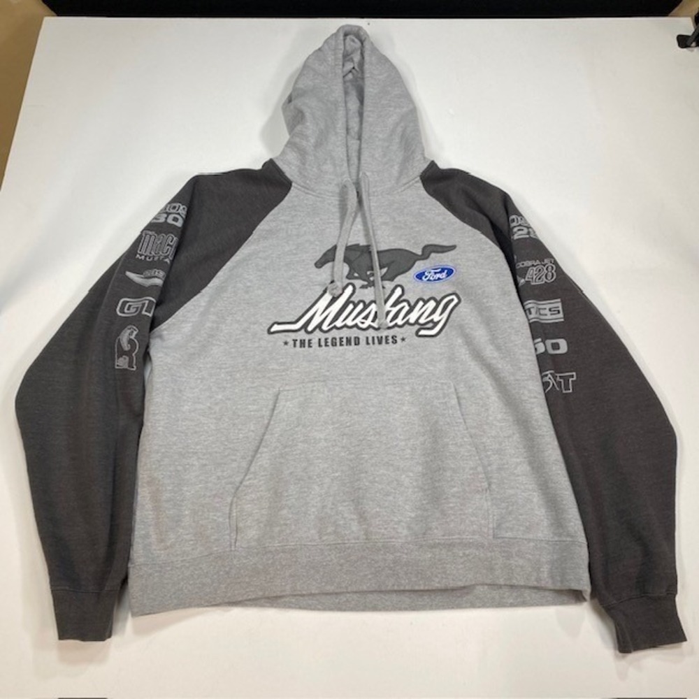 Ford Mustang JH Design Mens 2XL Gray Raglan Hoodie The Legend‎ Lives Sweatshirt